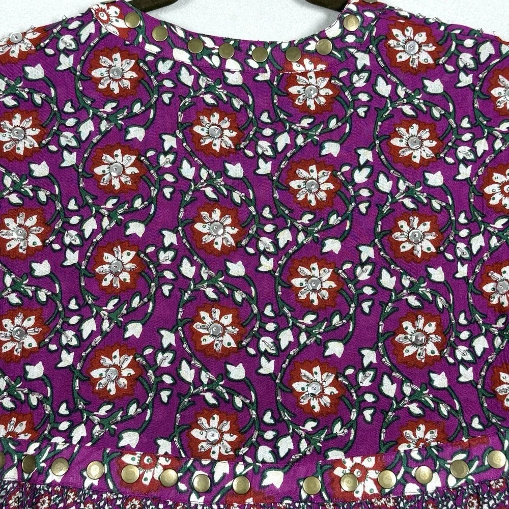 Free People Top Womens XS Malia Babydoll Jacket Embellished Floral Tie Front NWT